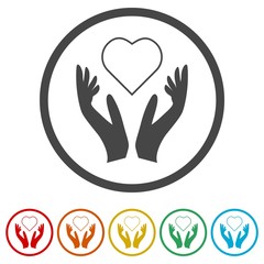 Heart in hands sign icon, Donation icon, 6 Colors Included