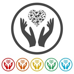 Obraz premium Heart in hands sign icon, Donation icon, 6 Colors Included