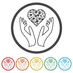 Heart in hands sign icon, Donation icon, 6 Colors Included