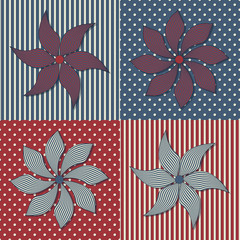 Vector set of four decorative striped flowers