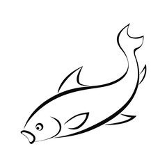 Black symbol fish isolated on white background. Design element for logo, label, emblem, sign, brand mark. Vector illustration.