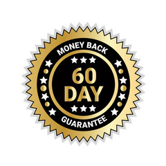 Money Back In 60 Days Guarantee Badge Golden Medal Isolated Vector Illustration