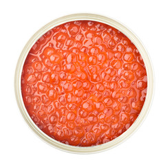red caviar in an open jar, clipping path, full depth of field