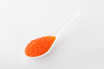 red caviar in a spoon, full depth of field