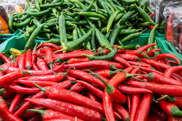 red and green pepper on the market