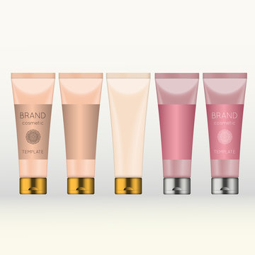 Vector 3D beauty cosmetic product mock up. Isolated realistic bottles for advertising branding. Cosmetic packaging design template.