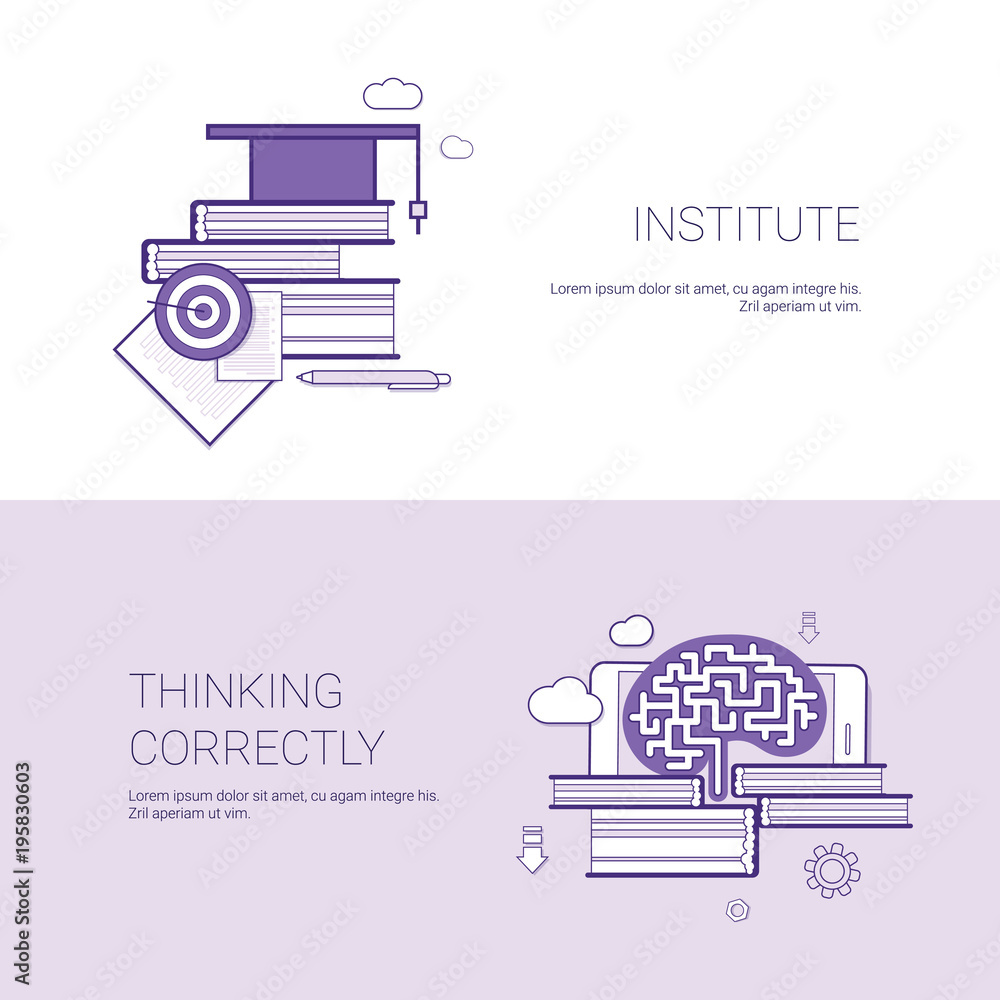 Aufkleber institute and thinking correctly template web banner with copy space vector illustration