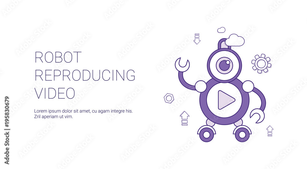 Aufkleber robot reproducing video player template web banner with copy space vector illustration