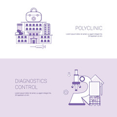 Polyclinic And Diagnostics Control Medicine Concept Template Web Banner With Copy Space Vector Illustration