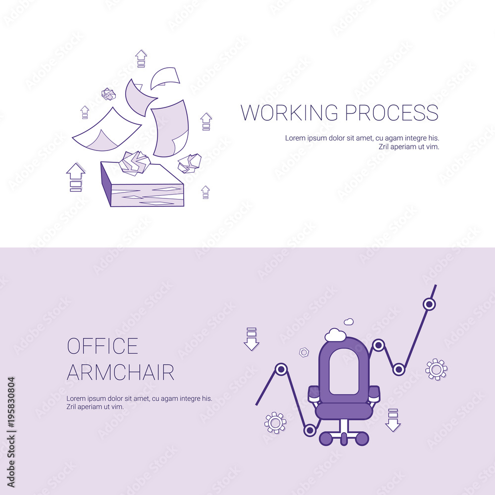 Poster working process and office armchair concept template web banner with copy space vector illustration