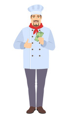 Chef  with cash money showing thumb up