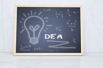 idea concept. light bulb on the blackboard