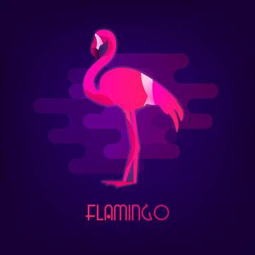 Flamingo vector icon with the neon glow on dark background. Flat design.