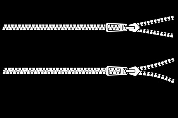 Zipper. Isolated on black background. Accessories and clothes elements. Vector