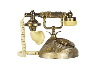 Fototapeta na wymiar Antique Victorian-Style Rotary French Telephone in Golden Color