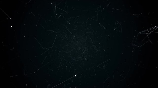 fly during network connections between nodes - dots 4k animation flight in geometric abstraction with dots lines and triangles