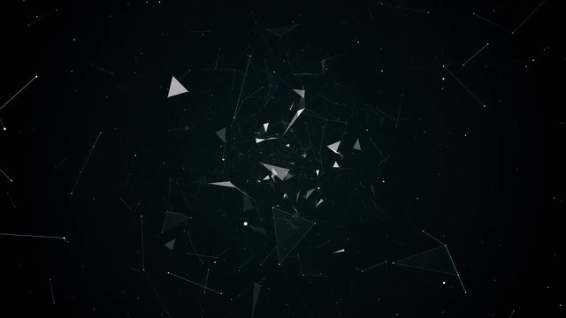 fly during network connections between nodes - dots 4k animation flight in geometric abstraction with dots lines and triangles