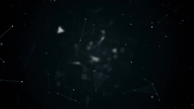 fly during network connections between nodes - dots 4k animation flight in geometric abstraction with dots lines and triangles
