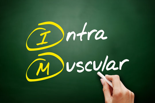 IM - intramuscular acronym, concept on blackboard