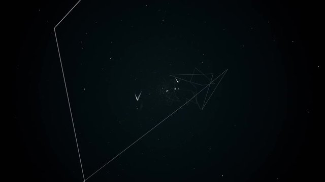 fly during network connections between nodes - dots 4k animation flight in geometric abstraction with dots lines and triangles