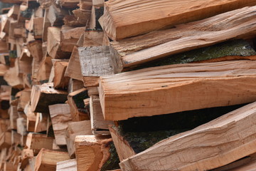 Closeup of brown stacked wood