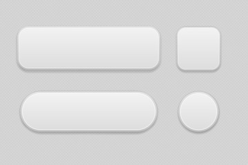 White set of buttons on gray background. Oval, round and square web 3d icons