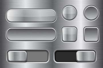 Square and round buttons, sliders. Metal brushed texture