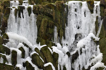 Closeup of iced waterfall in Kassel, Germany