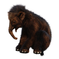 3D Rendering Baby Woolly Mammoth on White