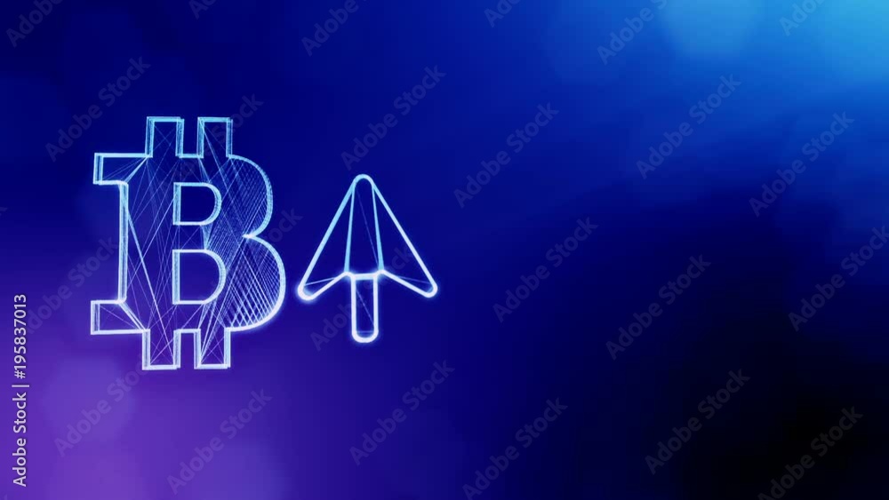 Aufkleber bitcoin icon and the up arrow icon. financial background made of glow particles as vitrtual hologram