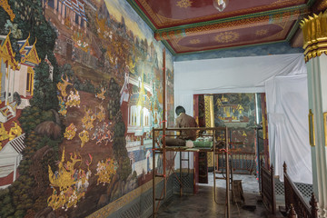 Fototapeta na wymiar Restoration of Thai history mural