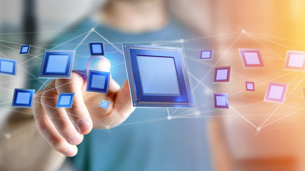 Processor chip and network connection - 3d render