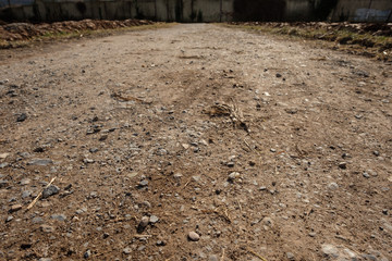 Feldweg mit Steinen im Gegenlicht