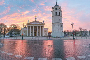 Vilnius - Lithuania. The Cathedral at first light in the morning