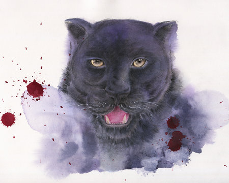 Watercolor illustration-black jaguar Panther