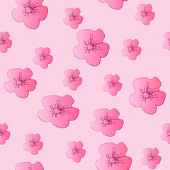 Sakura flower, cherry. Seamless pattern on pink background.Vector illustration.