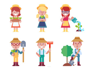 Big vector set of gardeners. Flat characters in a flat style.