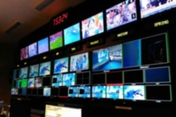 Blurred picture video switch of Television Broadcast, working with video and audio mixer, control...