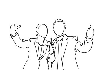 Silhouette Of Business Man And Woman Hand Gesturing Speaking, Doodle Businessman Point Finger Meeting Discussion Vector Illustration