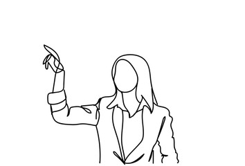 Doodle Business Woman Point Finger Showing Hand Drawn Businesswoman Vector Illustration