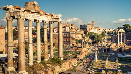 Panoramic view of the Roman Forum in Rome, Italy