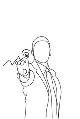 Business Man Doodle Work With Futuristic Digital Screen Press Button Hand Drawn Vector Illustration