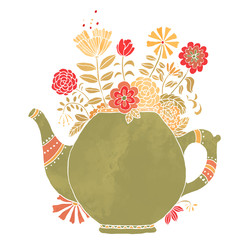 Watercolor vintage teapot with flowers