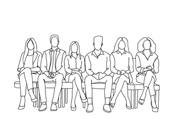 Group Of Business People Sitting In Line Waiting For Interview Doodle Human Resources Concept Vector Illustration
