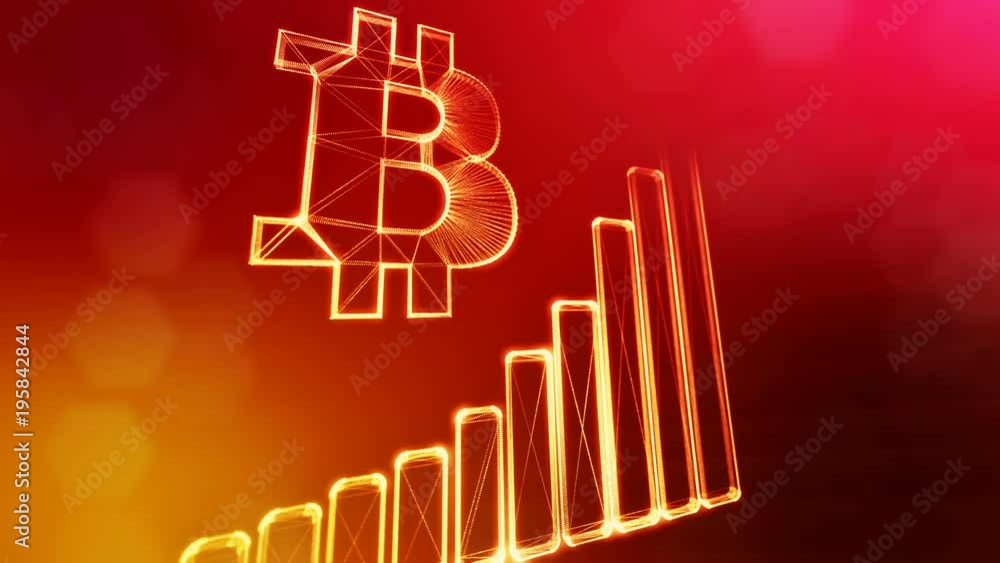 Aufkleber sign of bitcoin and diagram. financial background made of glow particles as vitrtual hologram. shiny