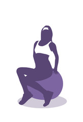 Woman Sitting On Sphere Yoga Ball Training Exercise Isolated Silhouette Female Fit Vector Illustration
