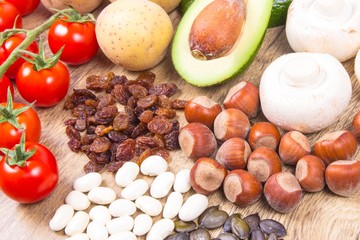 Natural products rich in potassium (K) . Healthy food concept.