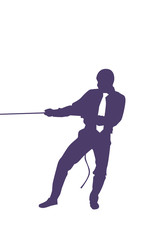 Silhouette Business Man Pulling Rope Strong Businessman Competition Concept Vector Illustration