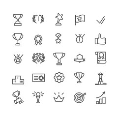 Award icon set. Line art. Includes such icons as trophy cup, goal, success, thumbs up. Editable stroke 48X48 pixel perfect. Vector illustration for Your design.