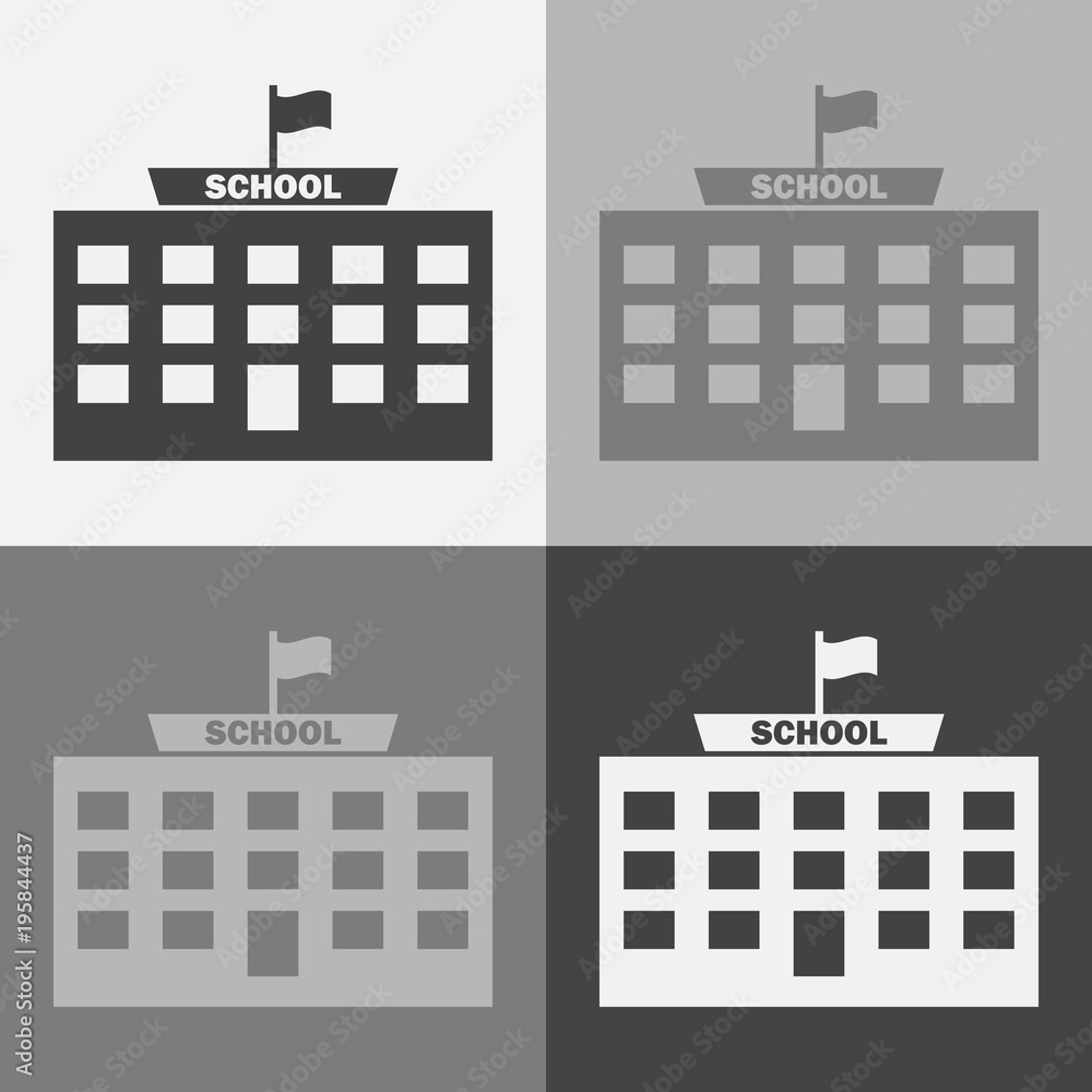 Poster vector icon set of aschool building on a gray background